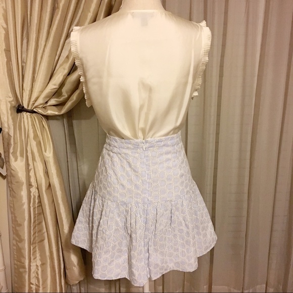 J Crew Blue White Embroidered Seersucker Skirt - Picture 3 of 6